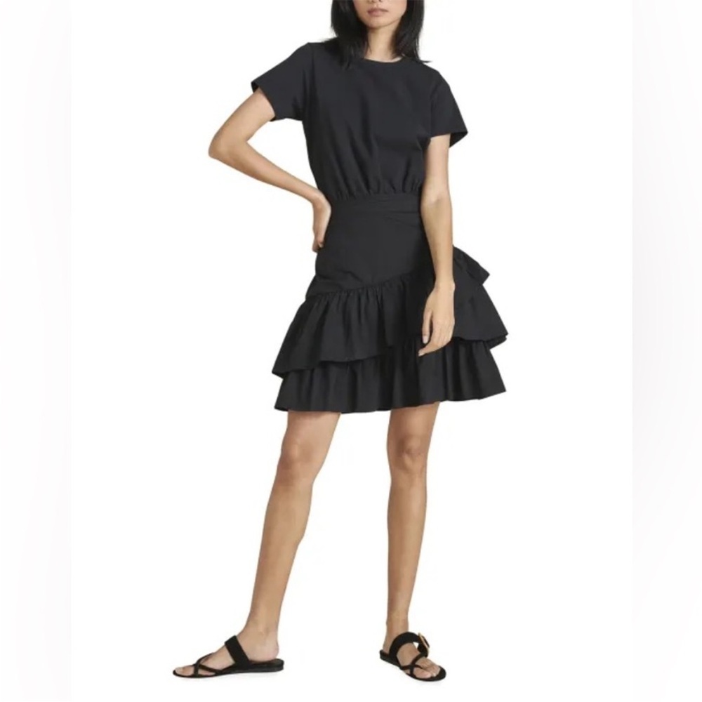 Veronica Beard Noha Flounce T-shirt Dress Black Ruffles Medium $298
